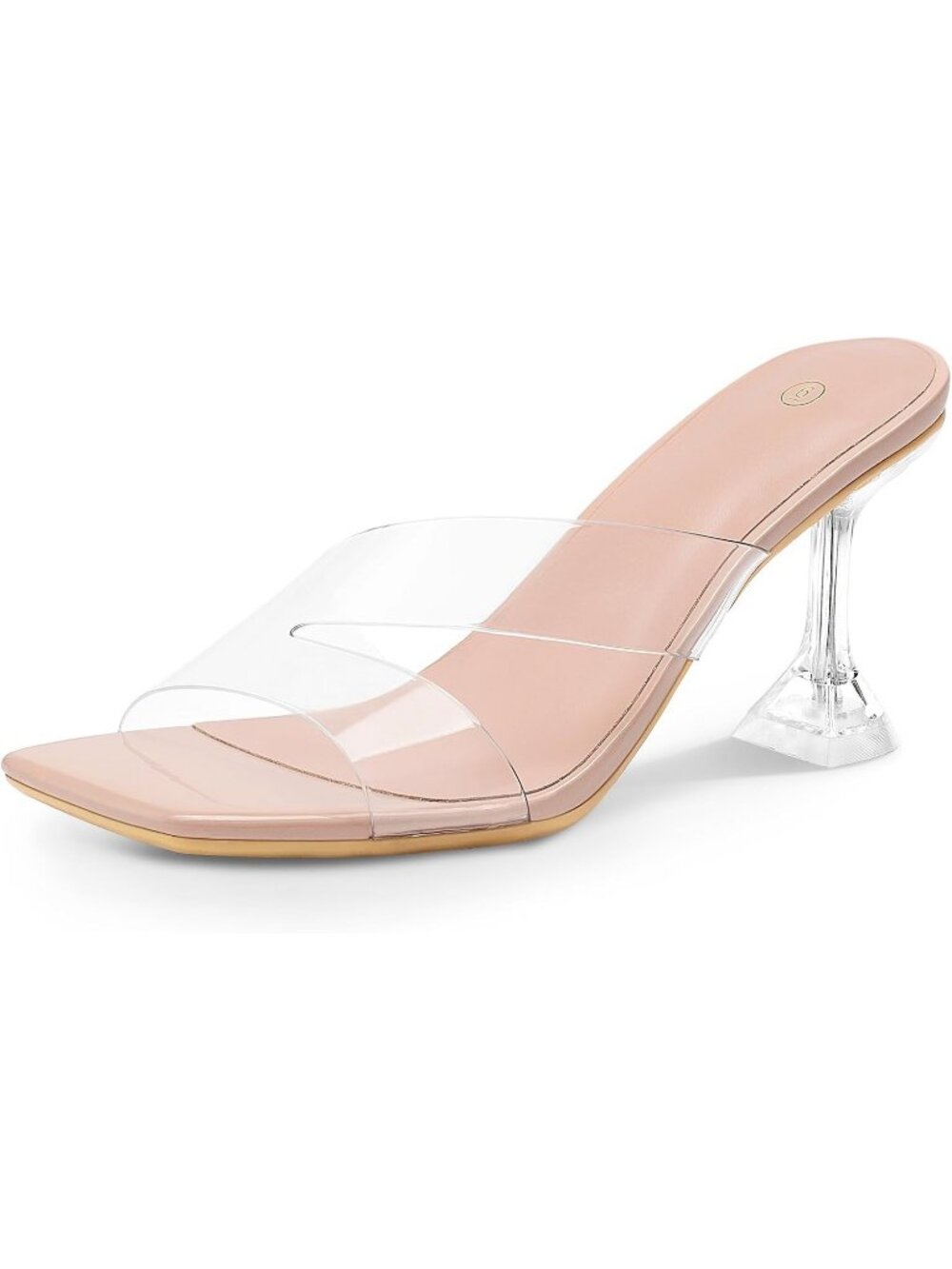 Women's Nude Cross Square Open Toe Transparent Stiletto Mules Clear Heel Sandals